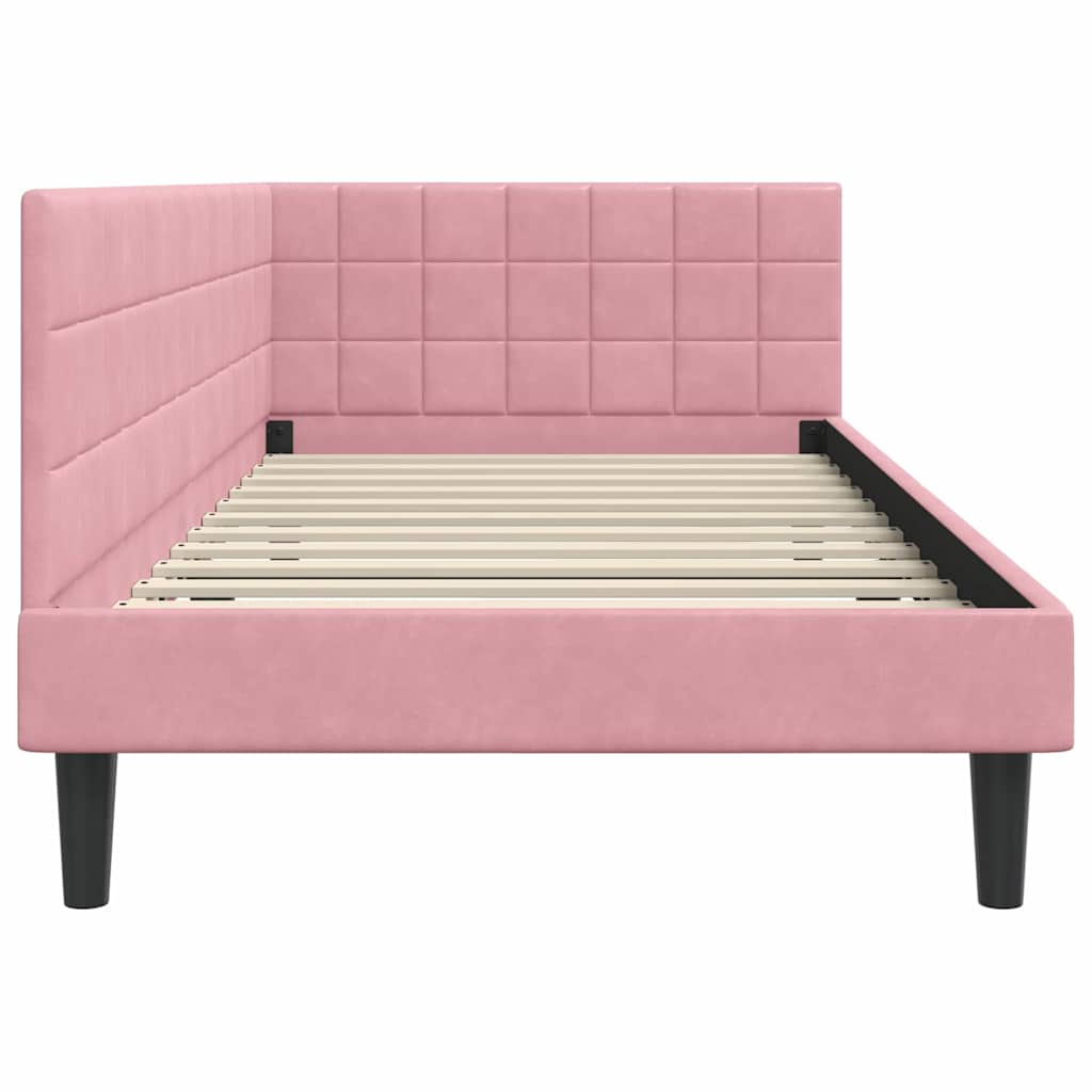 Corner Bed Frame with Headboard Pink 100 x 200 cm Velvet