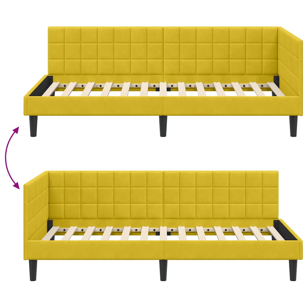 Corner Bed Frame with Headboard Yellow 100 x 200 cm Velvet