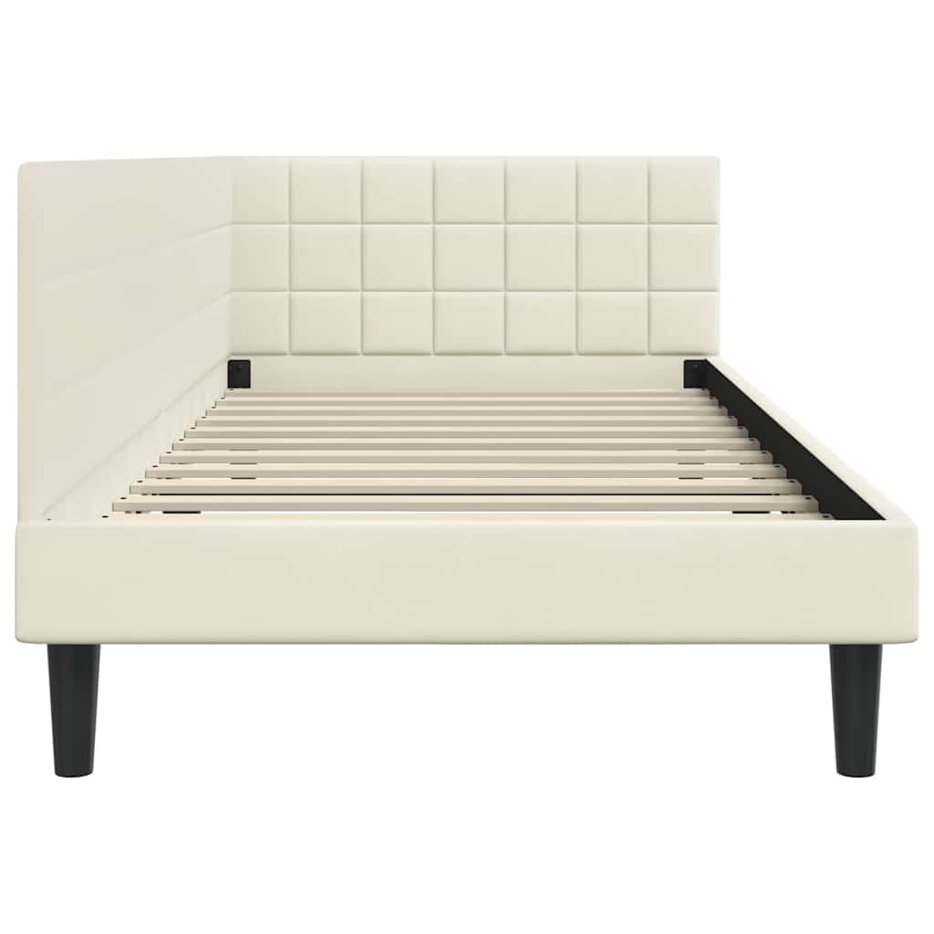 Corner Bed Frame with Headboard Cream 100 x 200 cm Velvet