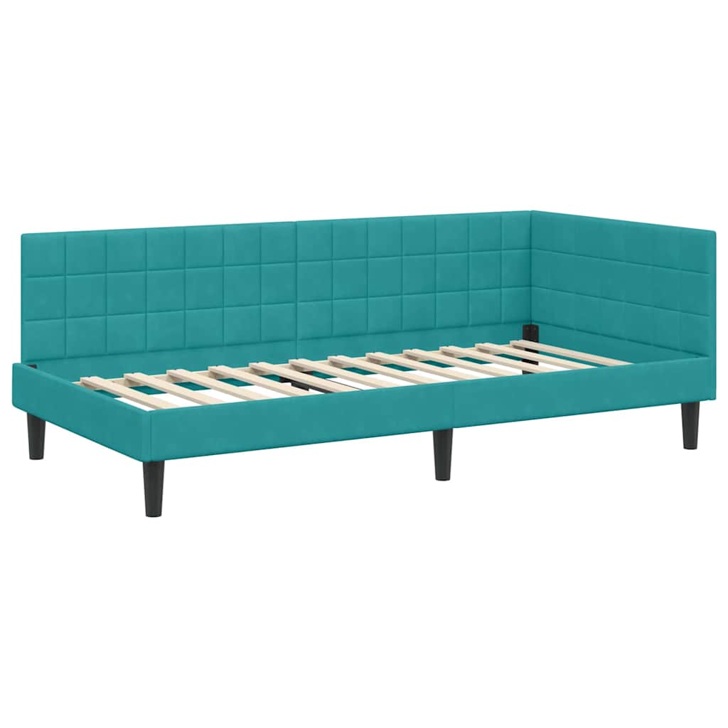 Corner Bed Frame with Headboard Turquoise 100 x 200 cm Velvet