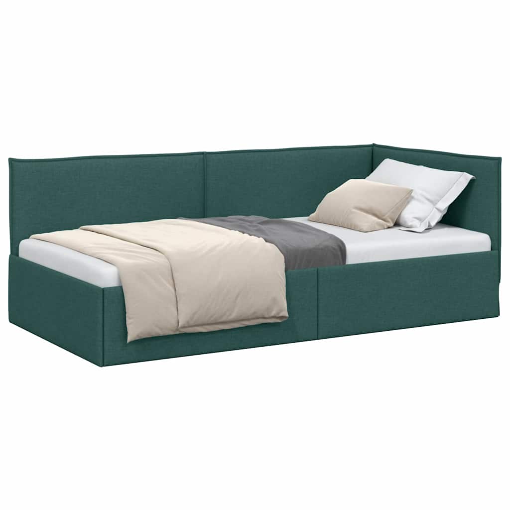 Corner Bed Frame with Headboard Dark green 80 x 200 cm Fabric