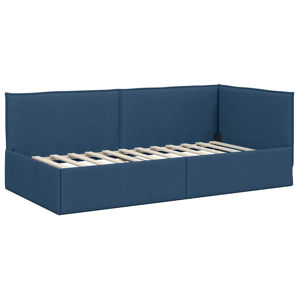 Corner Bed Frame with Headboard Blue 80 x 200 cm Fabric