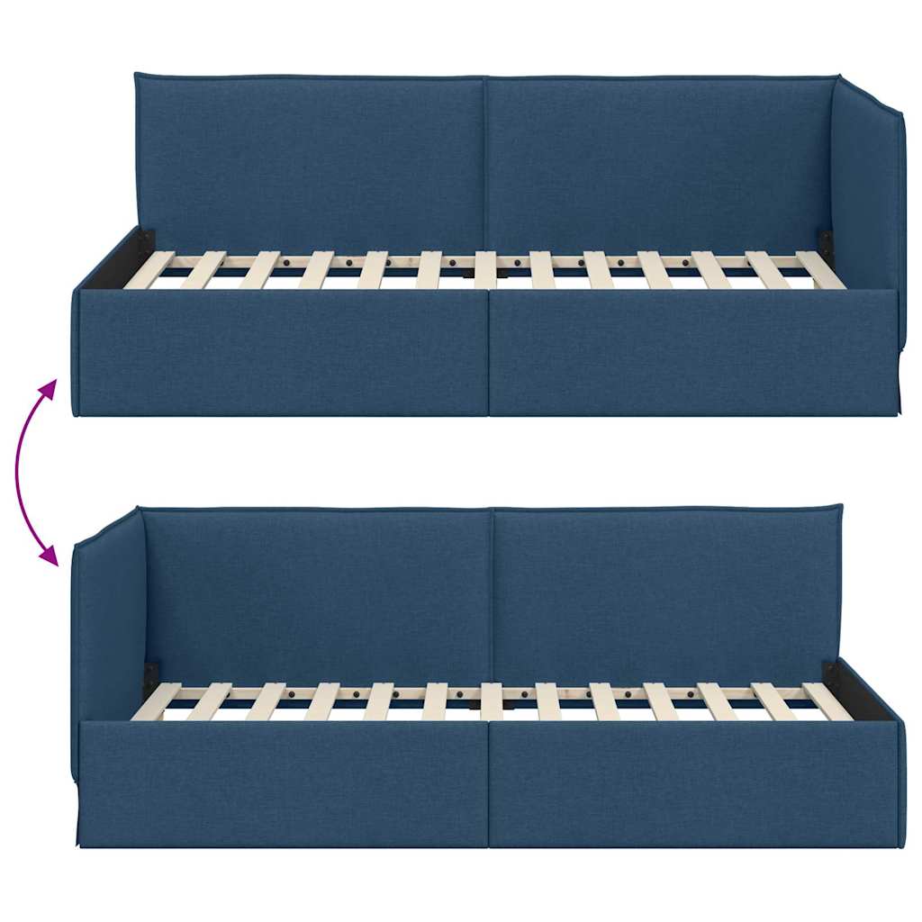 Corner Bed Frame with Headboard Blue 80 x 200 cm Fabric