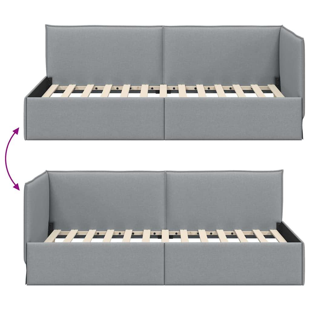 Corner Bed Frame with Headboard Light grey 90 x 190 cm Fabric