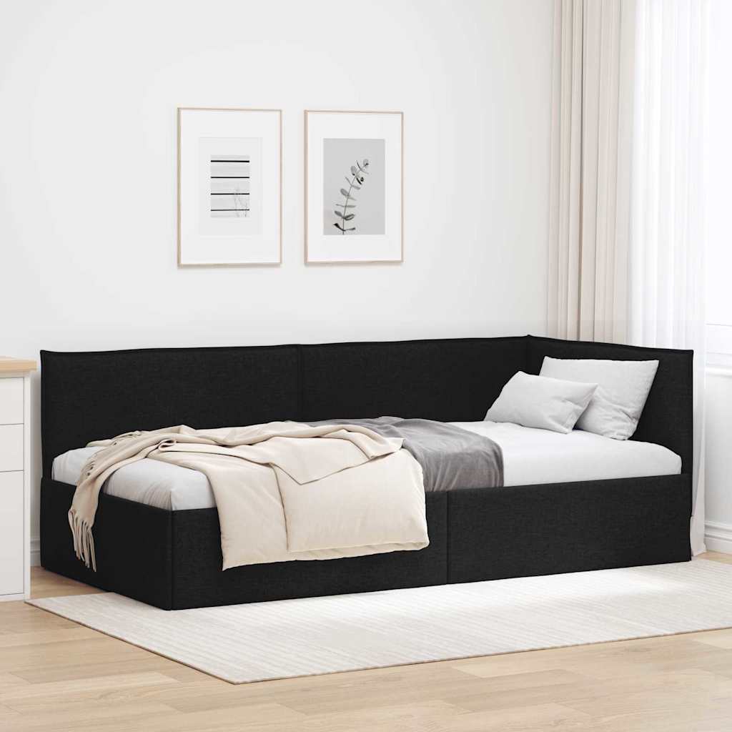 Corner Bed Frame with Headboard Black 90 x 190 cm Fabric