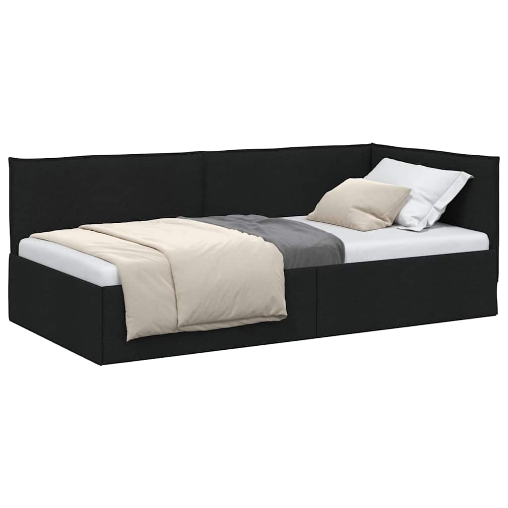 Corner Bed Frame with Headboard Black 90 x 190 cm Fabric