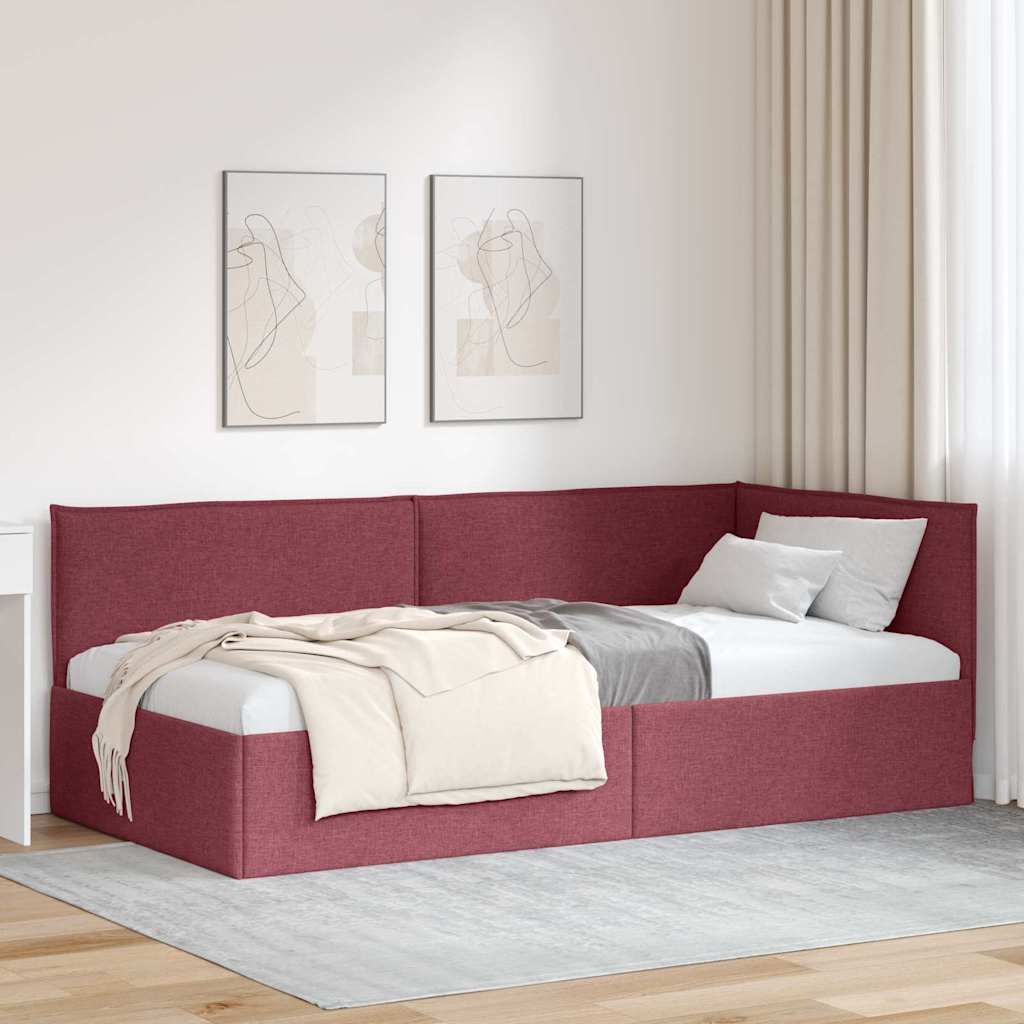 Corner Bed Frame with Headboard Wine red 90 x 190 cm Fabric