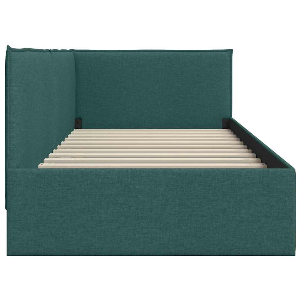 Corner Bed Frame with Headboard Dark green 90 x 190 cm Fabric