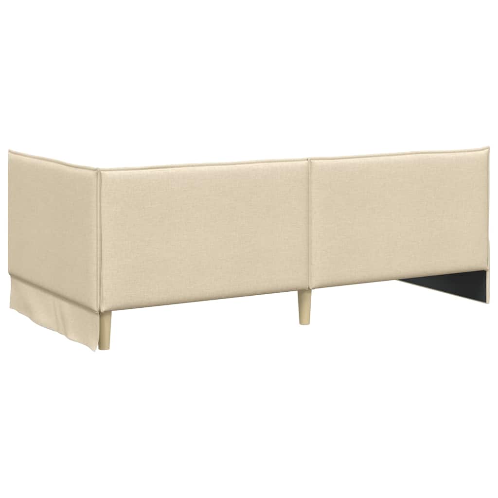 Corner Bed Frame with Headboard Cream 90 x 190 cm Fabric