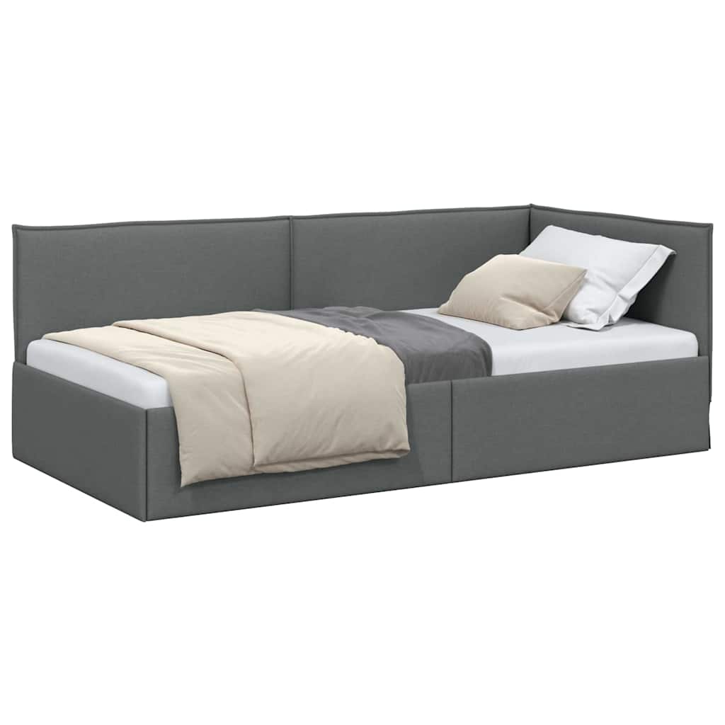 Corner Bed Frame with Headboard Dark grey 90 x 200 cm Fabric
