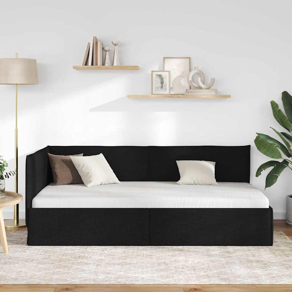 Corner Bed Frame with Headboard Black 90 x 200 cm Fabric