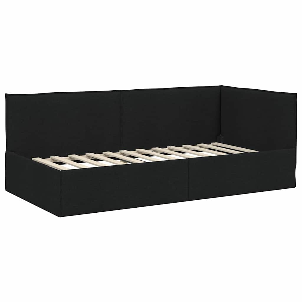Corner Bed Frame with Headboard Black 90 x 200 cm Fabric