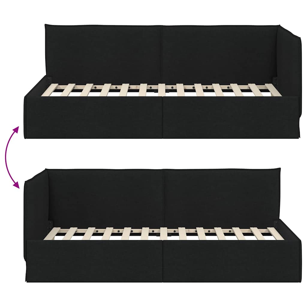 Corner Bed Frame with Headboard Black 90 x 200 cm Fabric