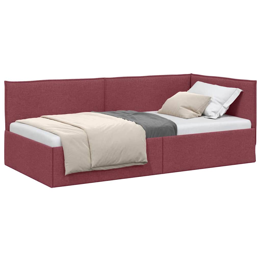 Corner Bed Frame with Headboard Wine red 90 x 200 cm Fabric