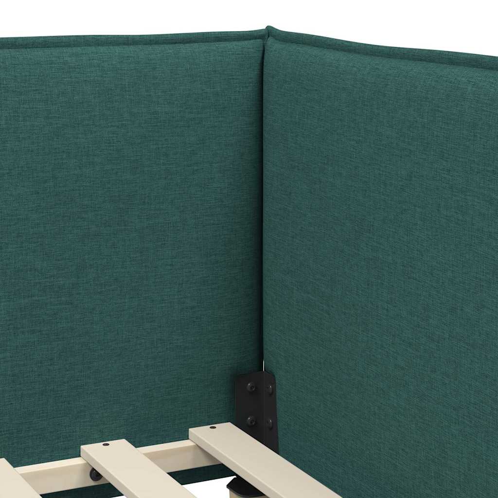 Corner Bed Frame with Headboard Dark green 90 x 200 cm Fabric