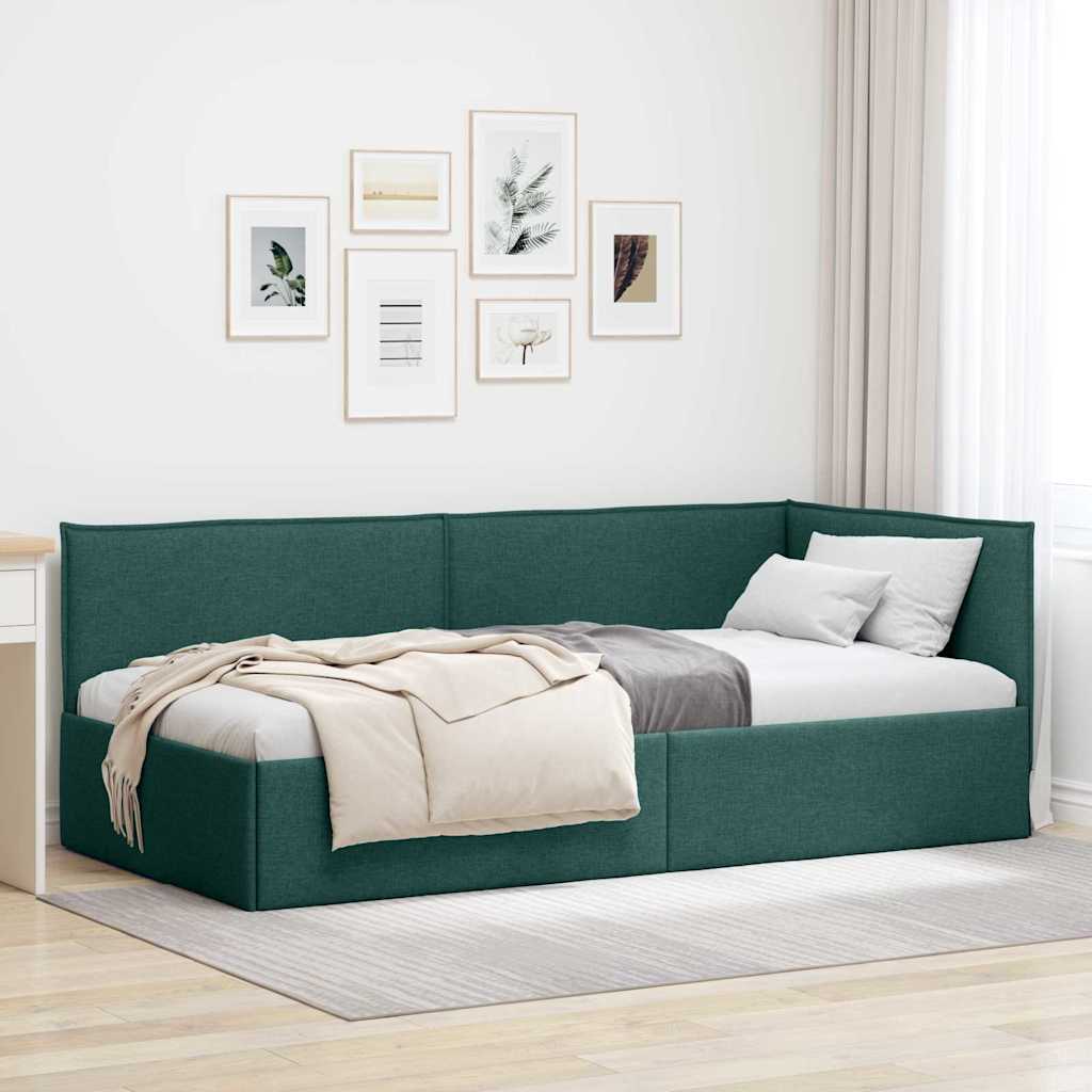 Corner Bed Frame with Headboard Dark green 90 x 200 cm Fabric