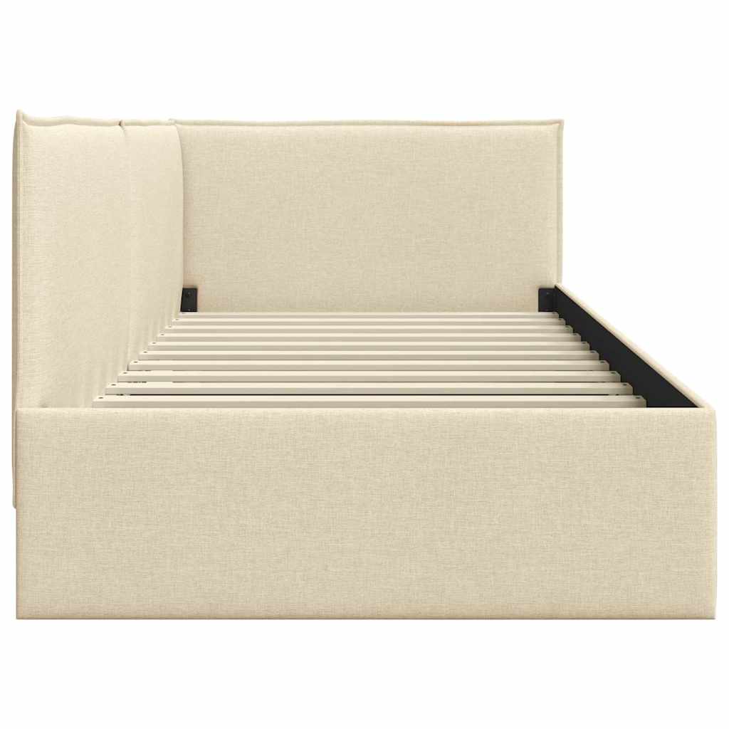 Corner Bed Frame with Headboard Cream 90 x 200 cm Fabric