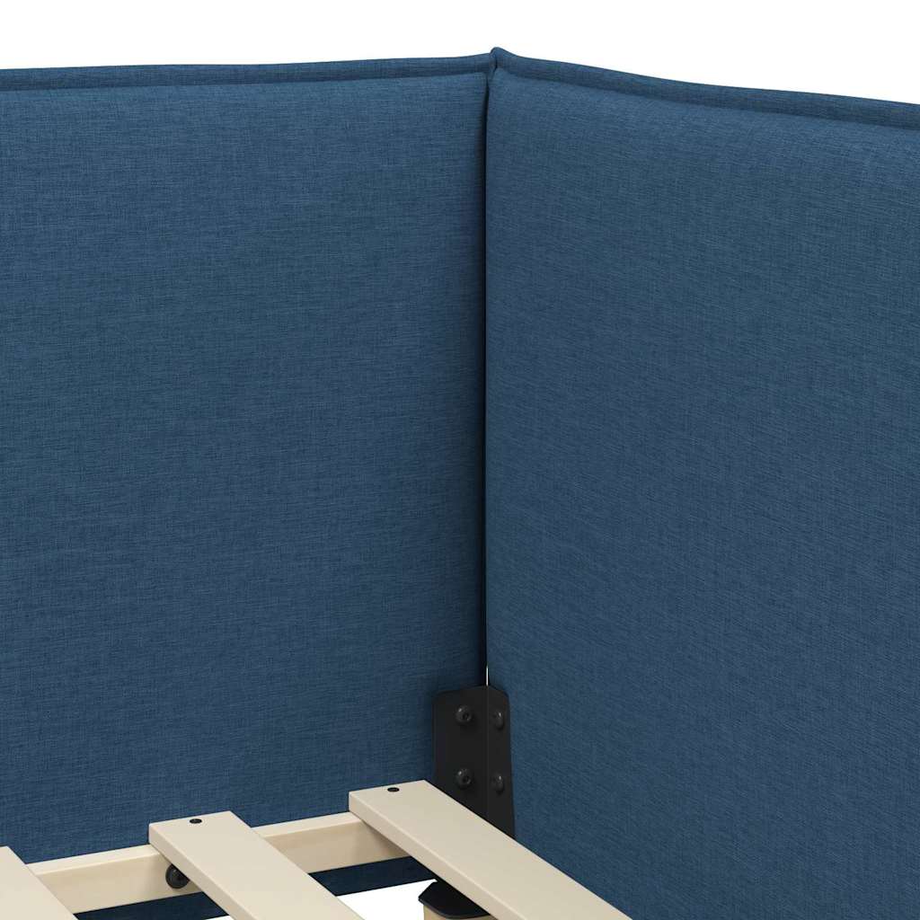 Corner Bed Frame with Headboard Blue 90 x 200 cm Fabric