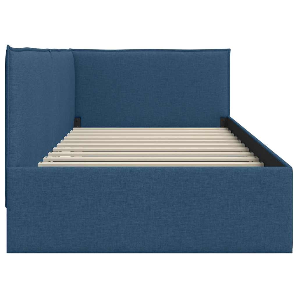 Corner Bed Frame with Headboard Blue 90 x 200 cm Fabric