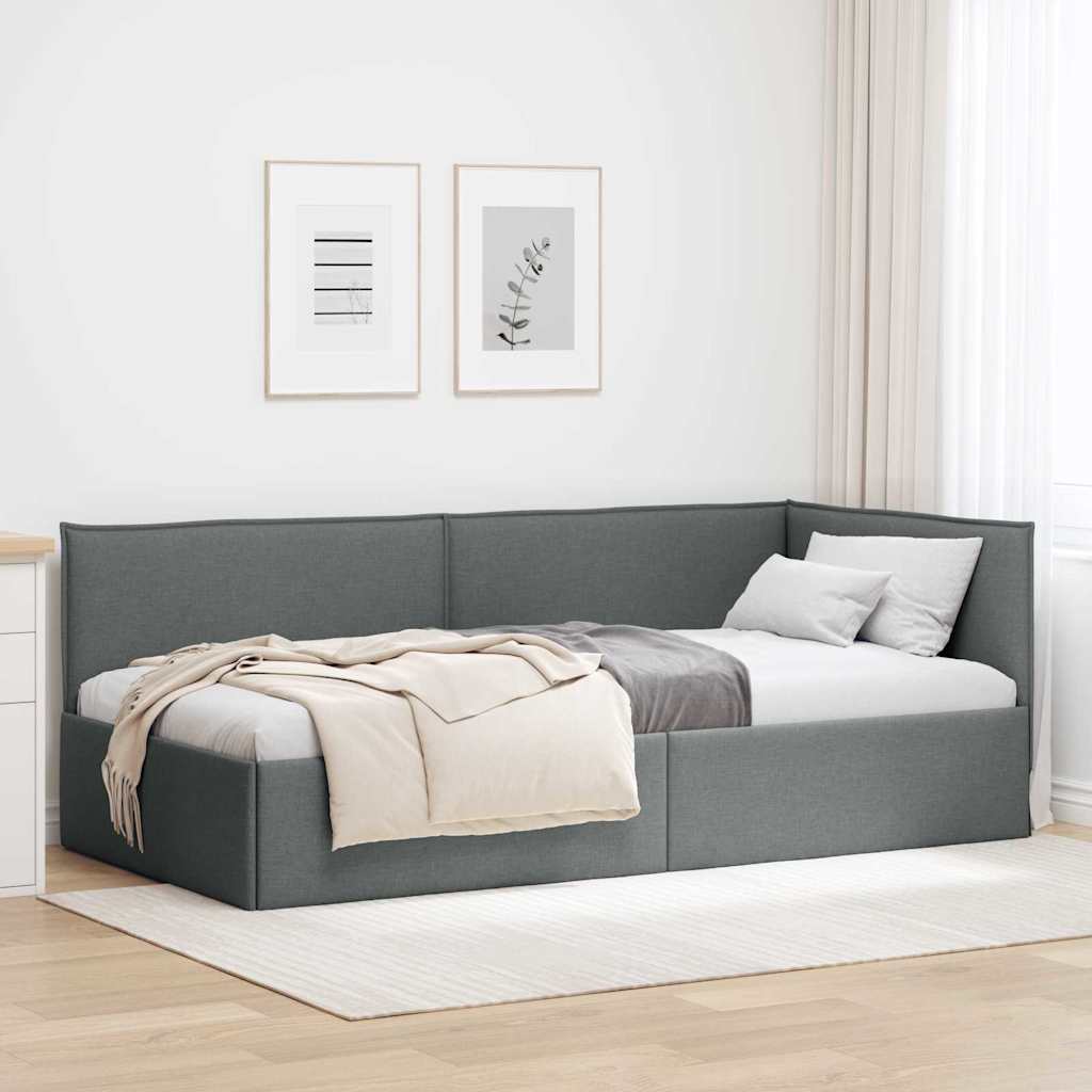 Corner Bed Frame with Headboard Dark grey 100 x 200 cm Fabric