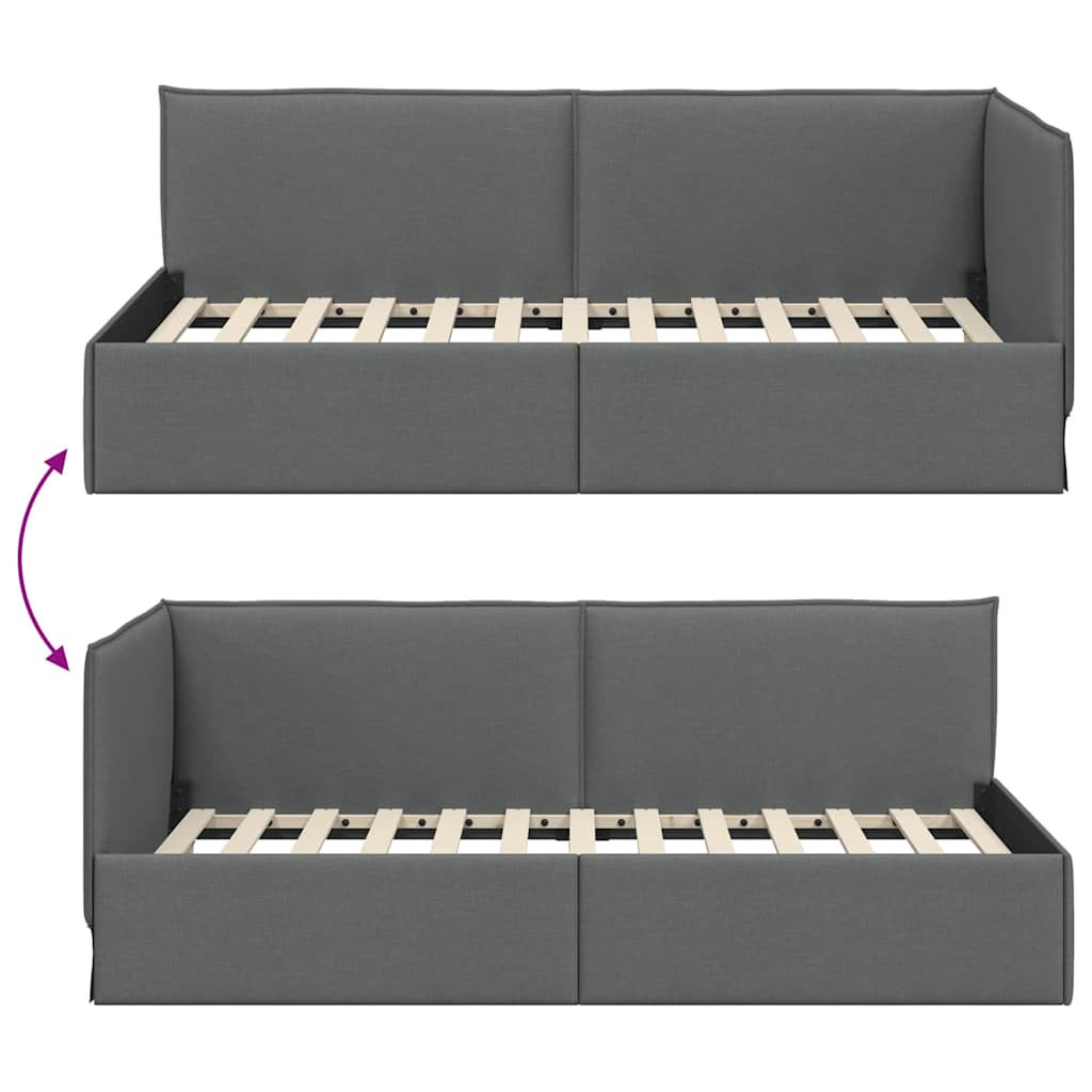 Corner Bed Frame with Headboard Dark grey 100 x 200 cm Fabric