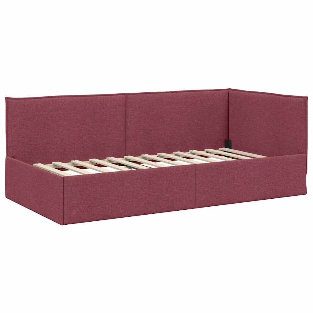 Corner Bed Frame with Headboard Wine red 100 x 200 cm Fabric
