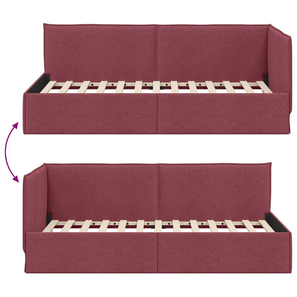 Corner Bed Frame with Headboard Wine red 100 x 200 cm Fabric
