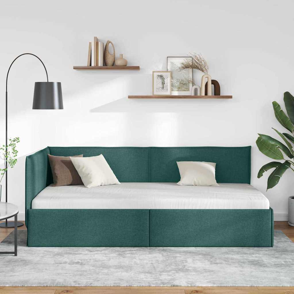 Corner Bed Frame with Headboard Dark green 100 x 200 cm Fabric