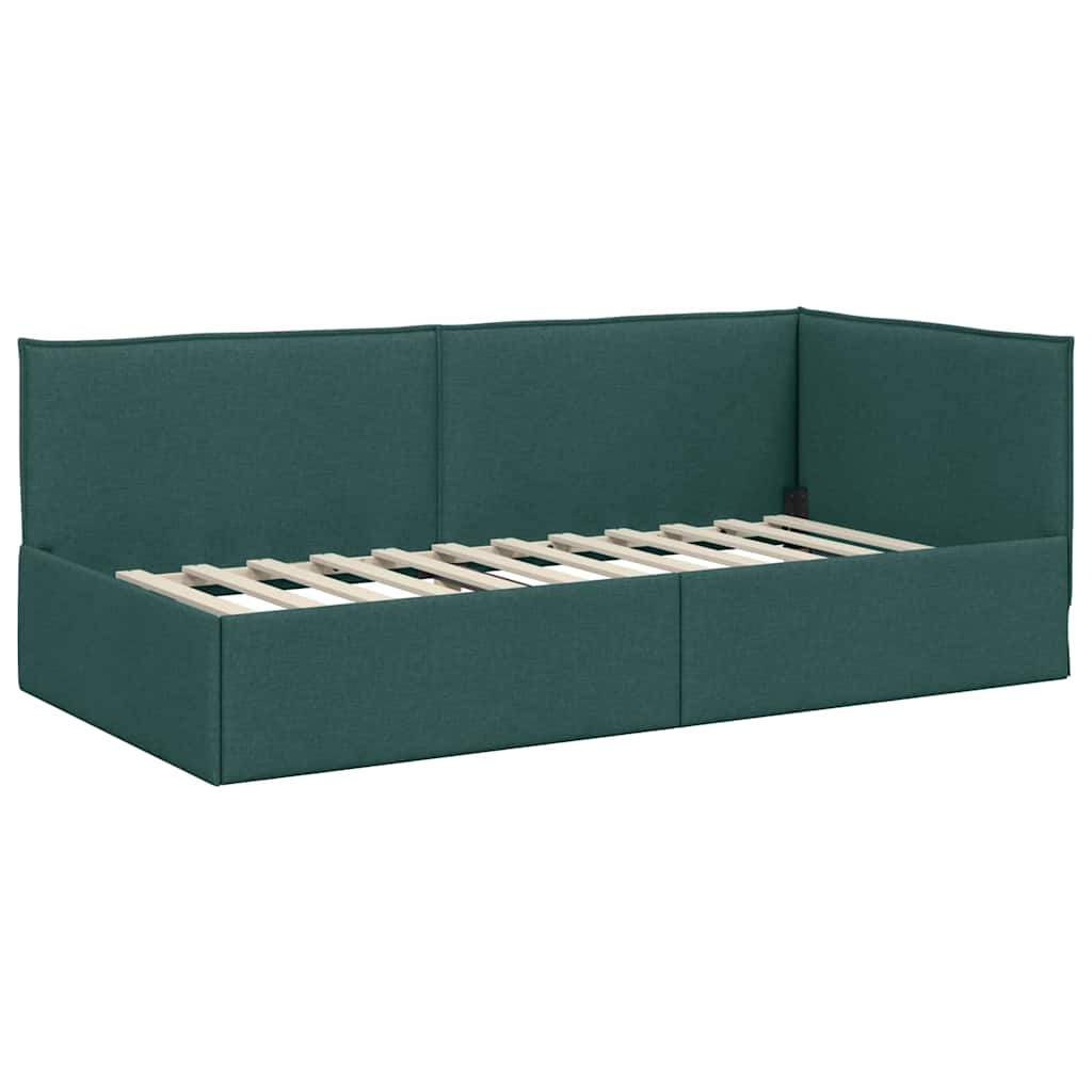 Corner Bed Frame with Headboard Dark green 100 x 200 cm Fabric
