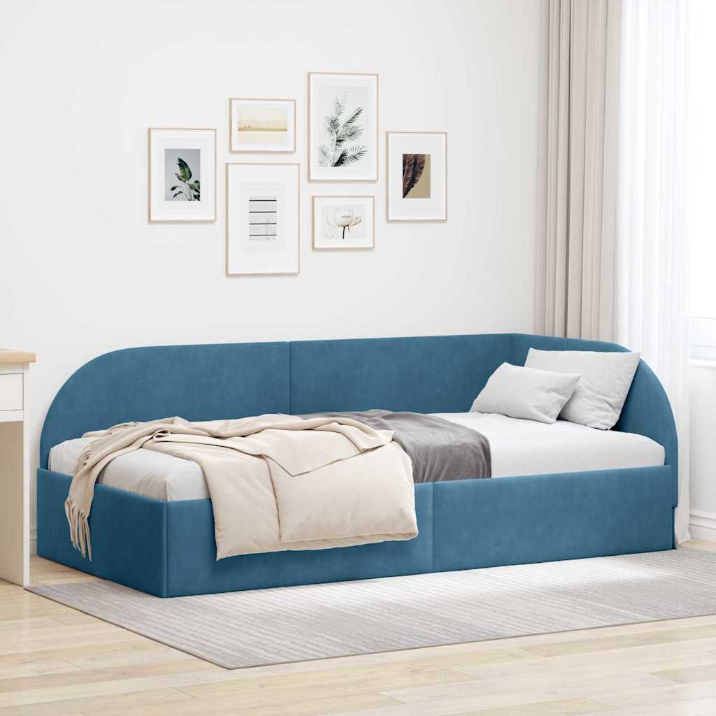 Corner Bed Frame with Headboard Blue 80 x 200 cm Velvet