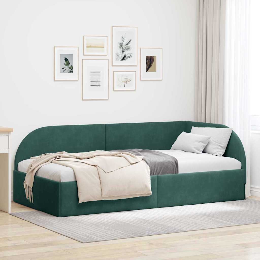 Corner Bed Frame with Headboard Dark green 80 x 200 cm Velvet