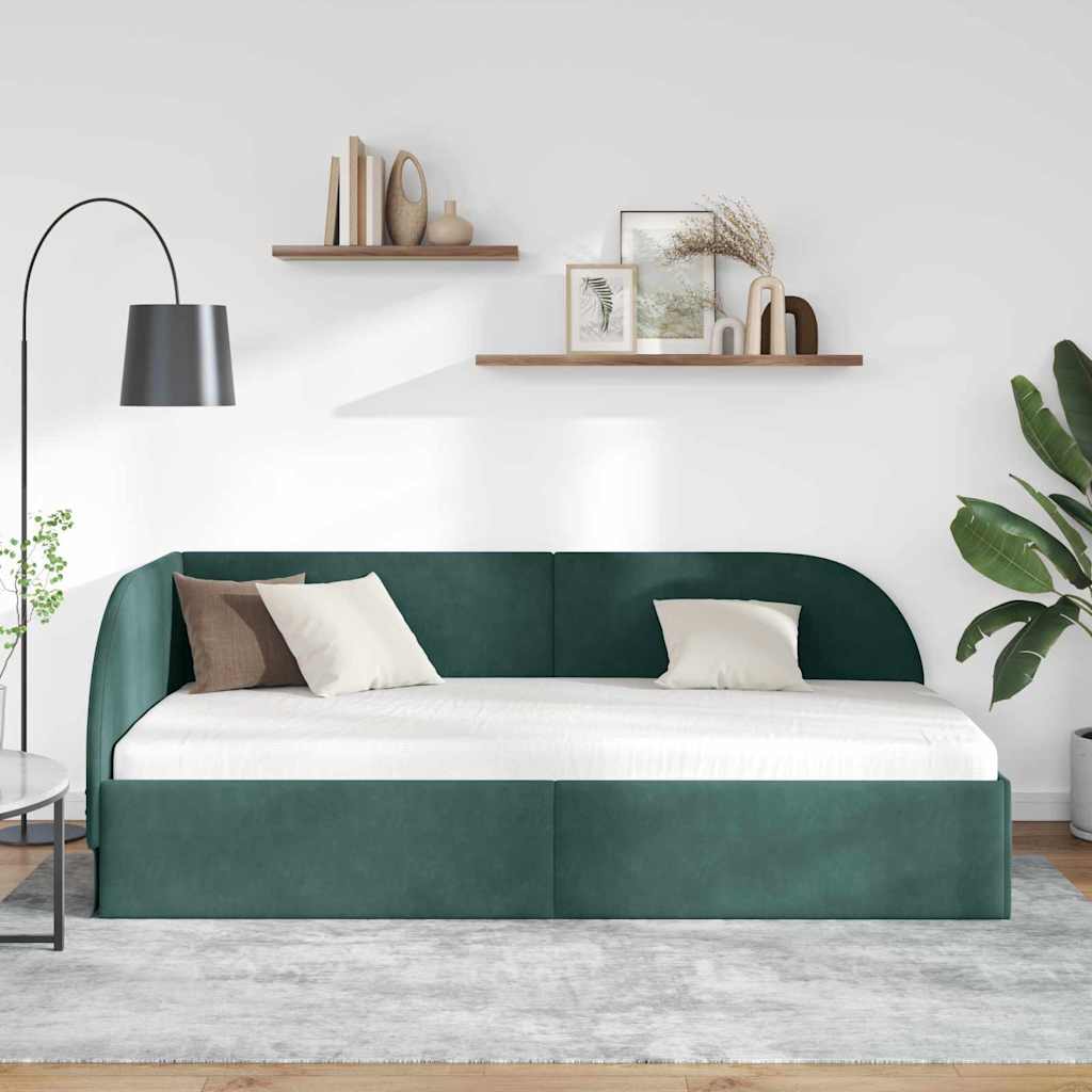 Corner Bed Frame with Headboard Dark green 90 x 190 cm Velvet