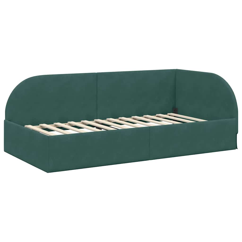 Corner Bed Frame with Headboard Dark green 90 x 190 cm Velvet