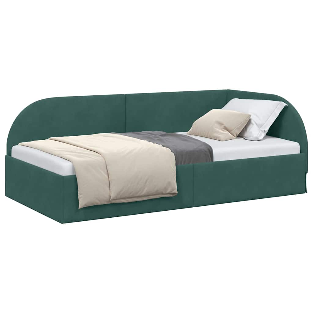 Corner Bed Frame with Headboard Dark green 90 x 190 cm Velvet