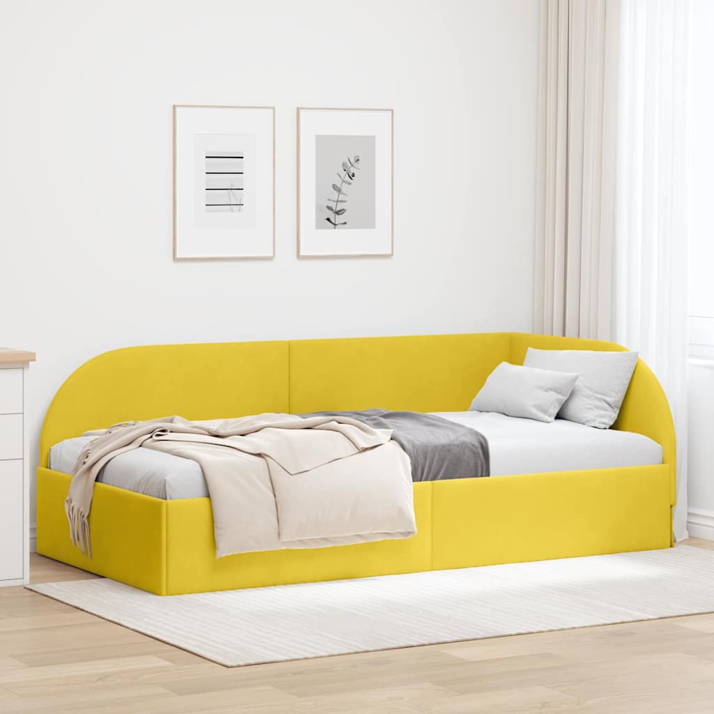Corner Bed Frame with Headboard Yellow 90 x 190 cm Velvet