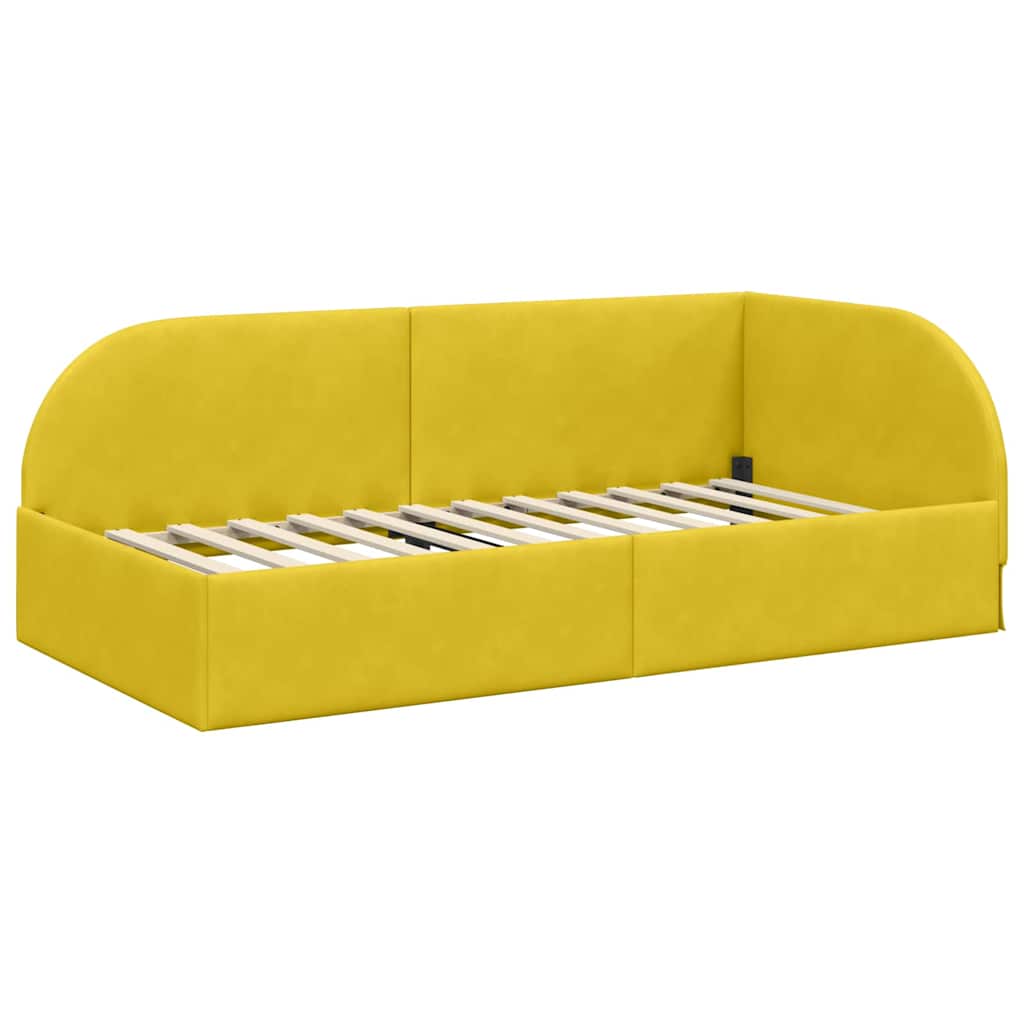 Corner Bed Frame with Headboard Yellow 90 x 190 cm Velvet