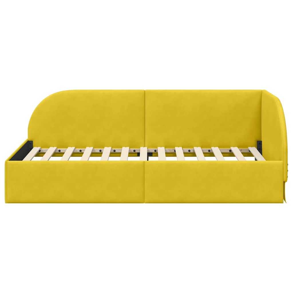 Corner Bed Frame with Headboard Yellow 90 x 190 cm Velvet
