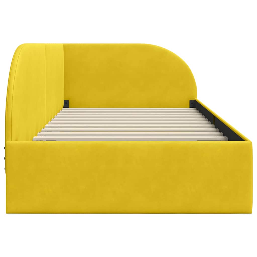 Corner Bed Frame with Headboard Yellow 90 x 190 cm Velvet