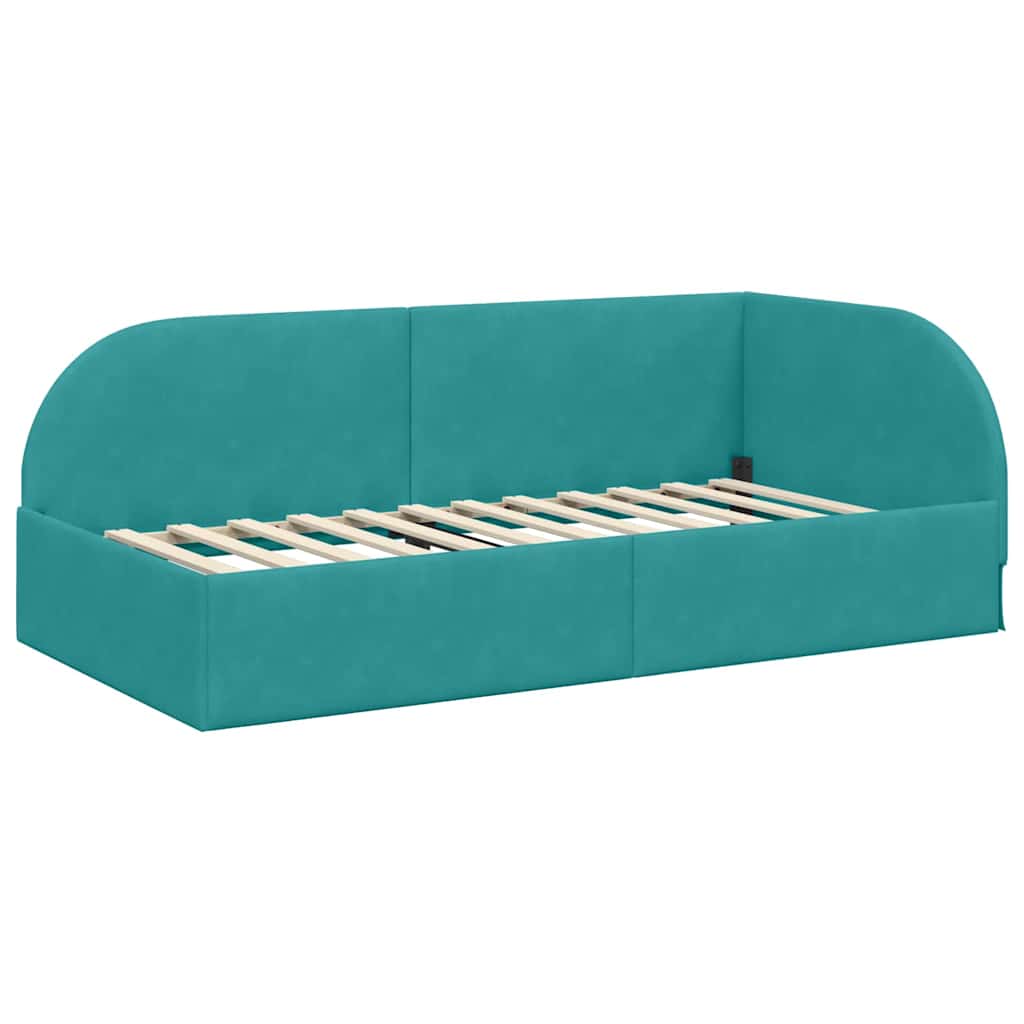 Corner Bed Frame with Headboard Turquoise 90 x 190 cm Velvet