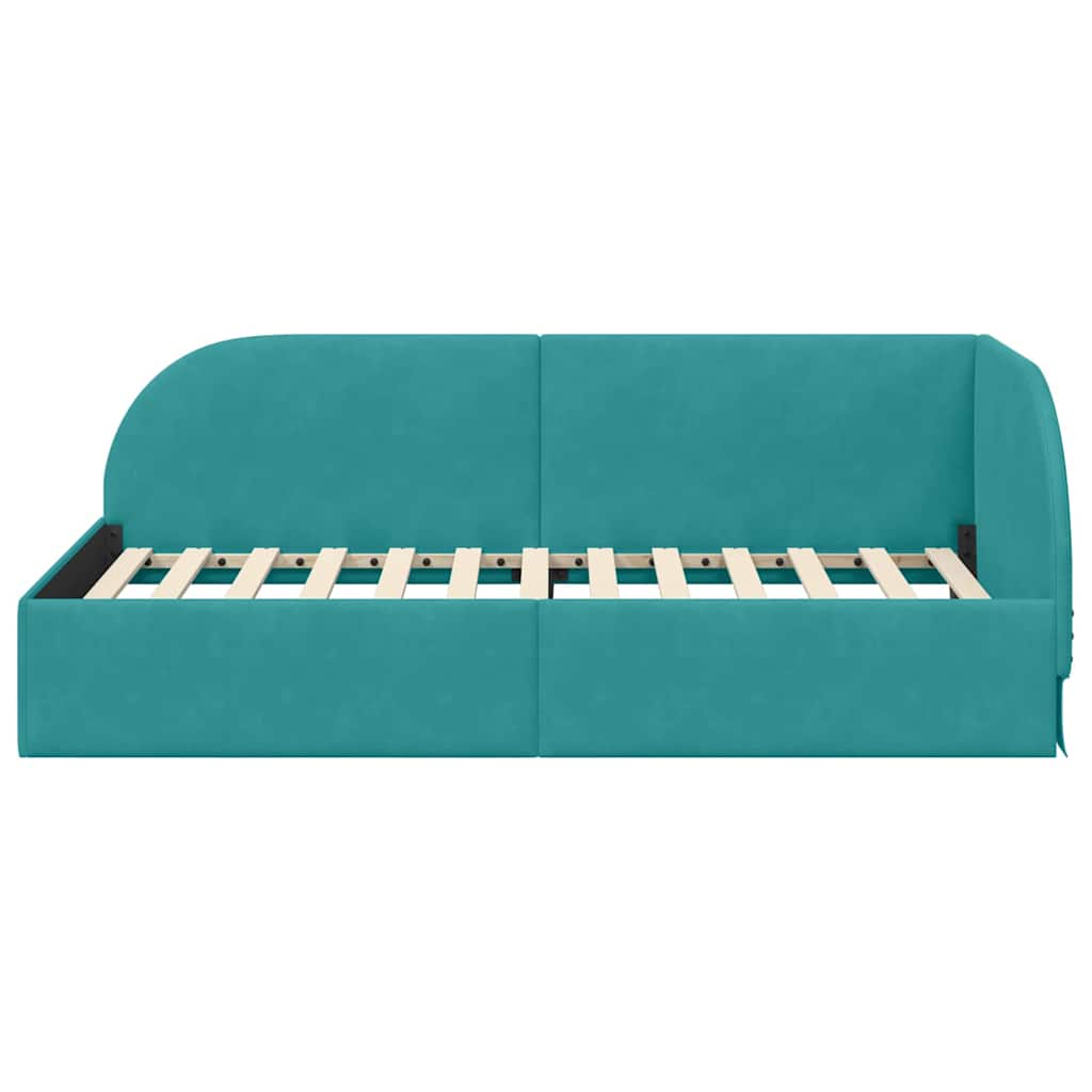 Corner Bed Frame with Headboard Turquoise 90 x 190 cm Velvet
