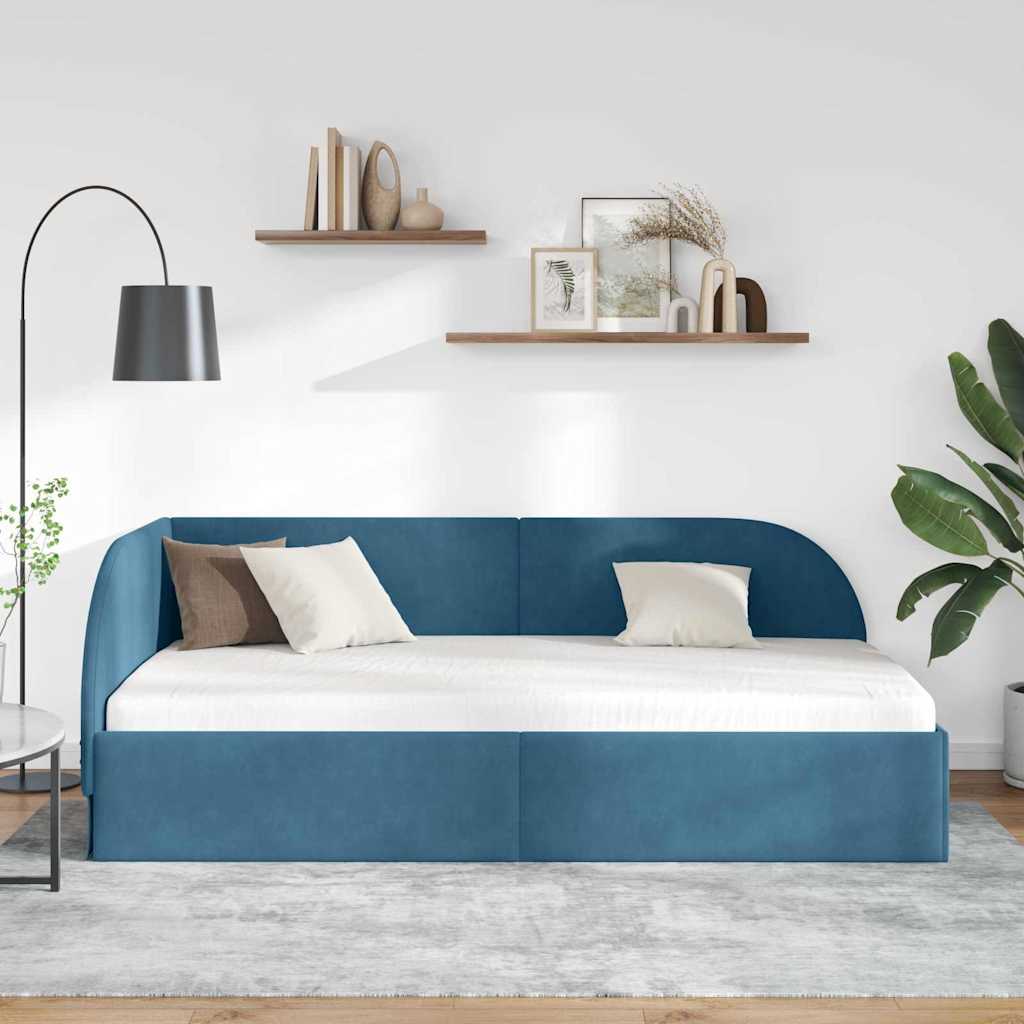 Corner Bed Frame with Headboard Blue 90 x 200 cm Velvet