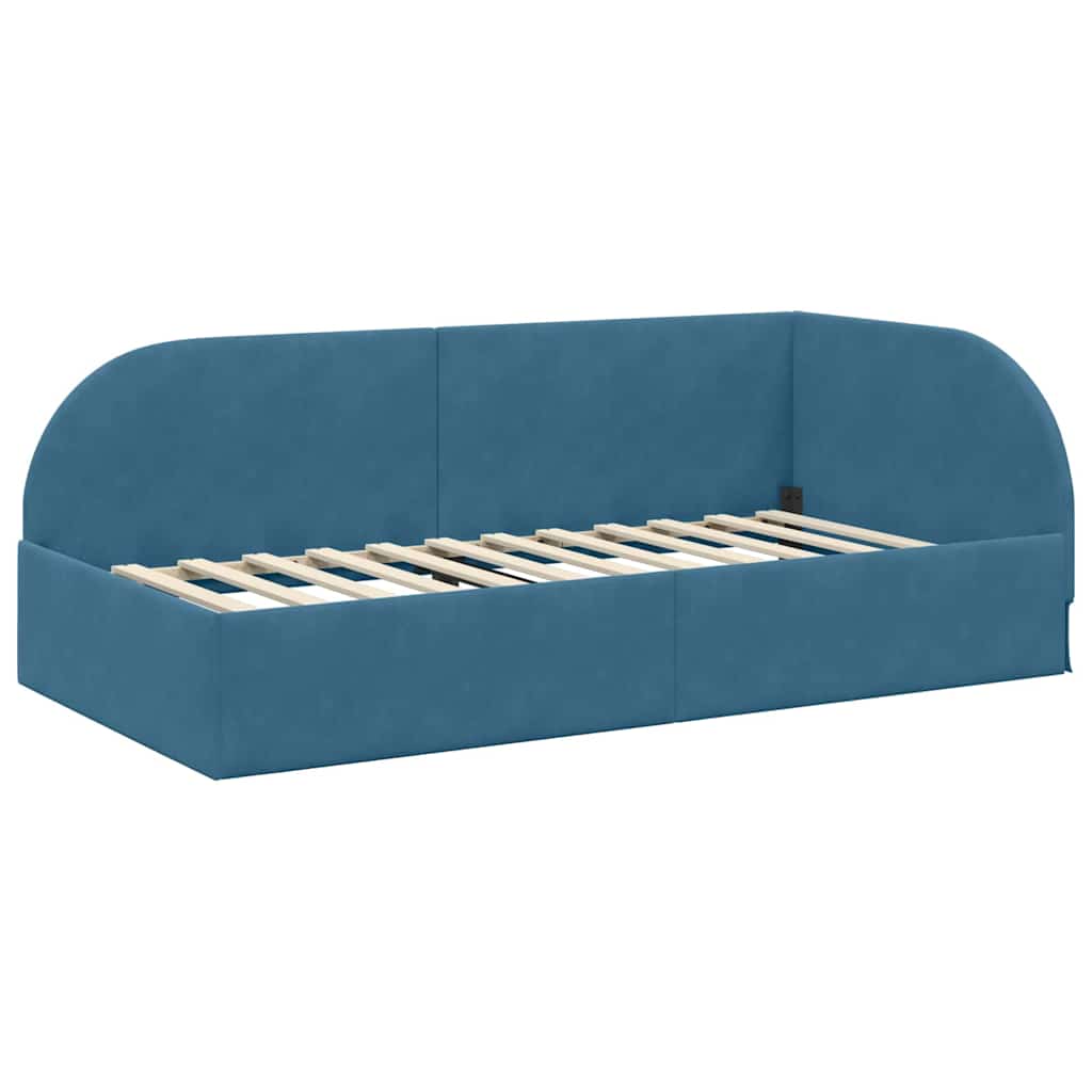 Corner Bed Frame with Headboard Blue 90 x 200 cm Velvet