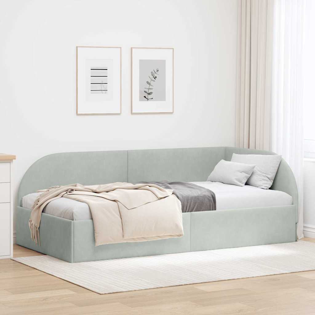Corner Bed Frame with Headboard Light grey 90 x 200 cm Velvet