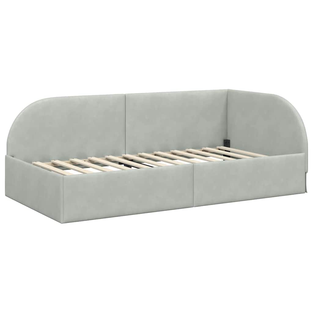 Corner Bed Frame with Headboard Light grey 90 x 200 cm Velvet