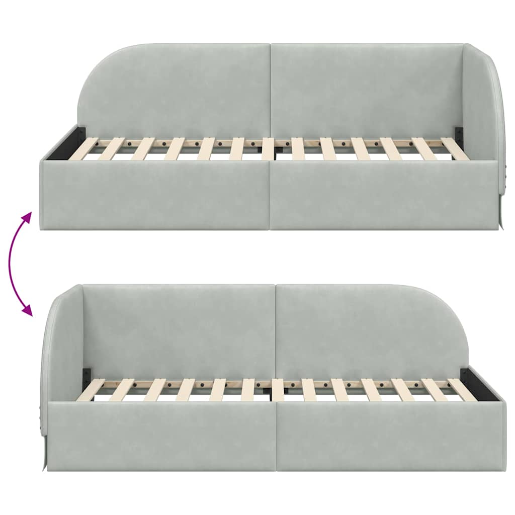 Corner Bed Frame with Headboard Light grey 90 x 200 cm Velvet