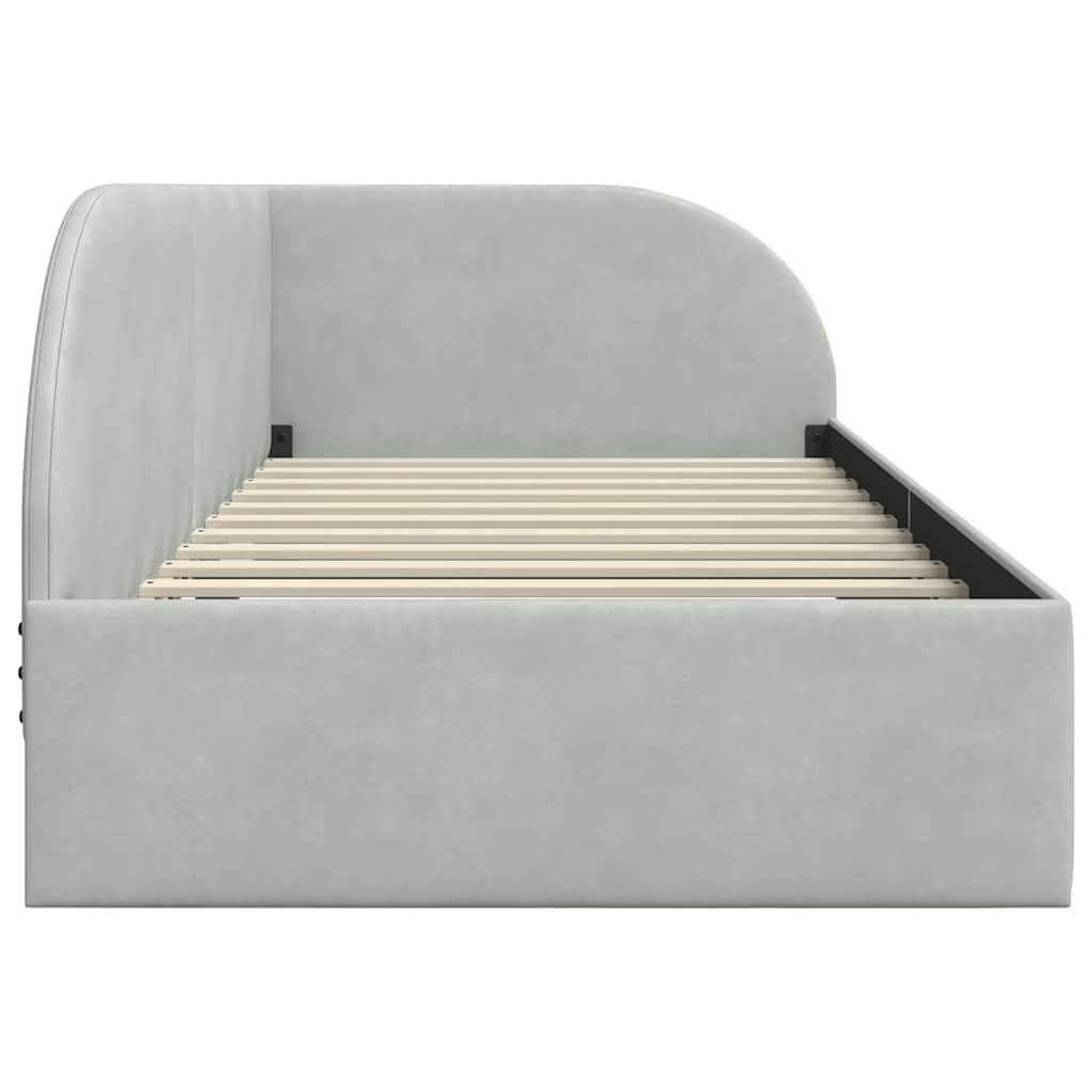 Corner Bed Frame with Headboard Light grey 90 x 200 cm Velvet