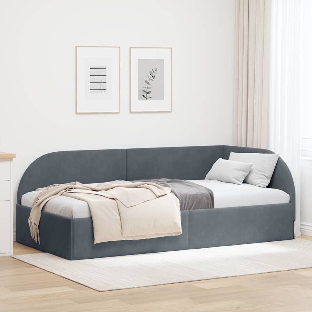 Corner Bed Frame with Headboard Dark grey 90 x 200 cm Velvet