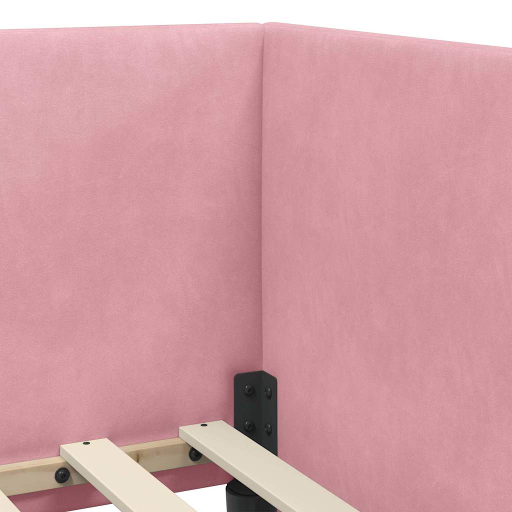 Corner Bed Frame with Headboard Pink 90 x 200 cm Velvet
