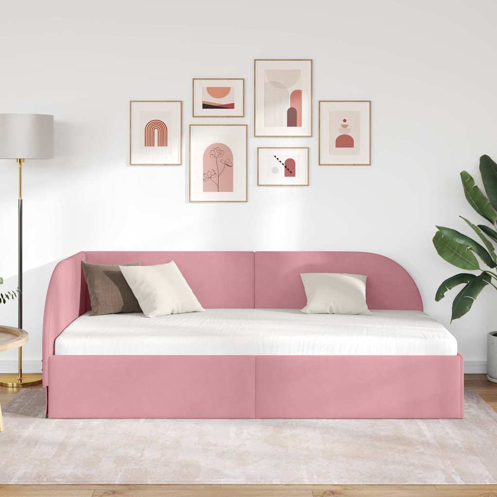 Corner Bed Frame with Headboard Pink 90 x 200 cm Velvet
