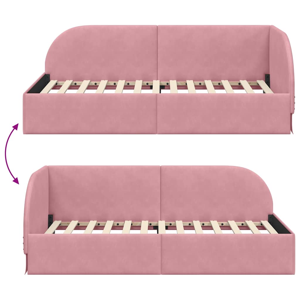Corner Bed Frame with Headboard Pink 90 x 200 cm Velvet